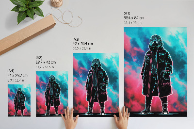 Decorative poster A futuristic figure against the sky in strong colors