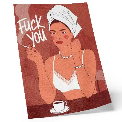 Poster elegant red and white humorous portrait of a woman