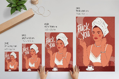 Poster Red and white elegant portrait of a woman humorous