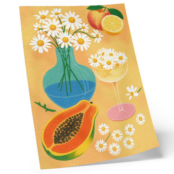 Art print Juicy fruits colorful daisies illustrative style