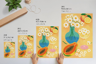 Art print Juicy fruits colorful daisies illustrative style