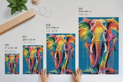 Premium wall art colorful elephant with contrasting intense colors