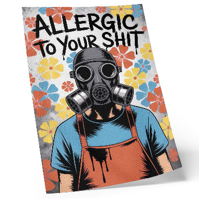 Decorative poster Comic book style character in mask with colorful flowers