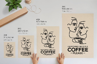 Poster Minimalist face contours cup of coffee
