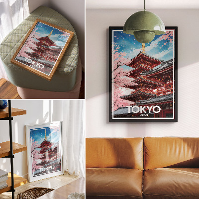Premium wall art Pagoda Architecture Pink Flowers Harmony