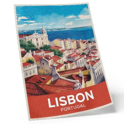 City panorama poster with warm colors and a peaceful atmosphere