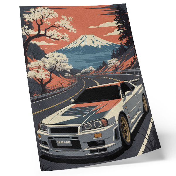 Poster Sports car mountains dynamic scene