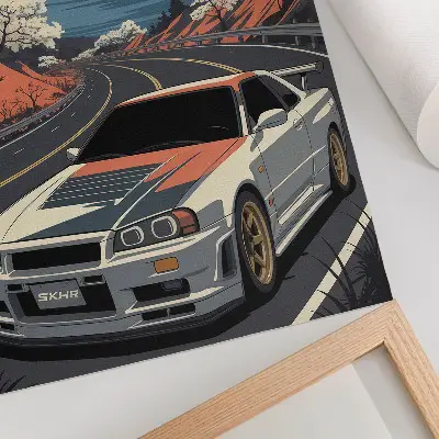 Poster sports car in a dynamic mountain landscape