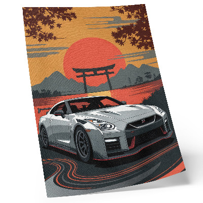 Art print featuring a car in a harmonious Japanese landscape