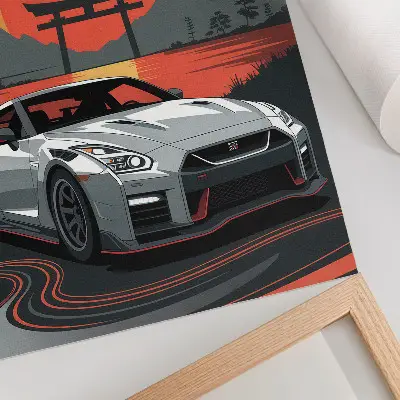 Art print featuring a car in a harmonious Japanese landscape