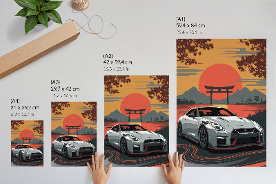 Art print A car in a harmonious Japanese landscape