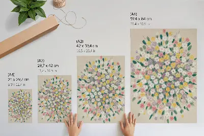 Decorative poster with colorful pastel flowers and leaves