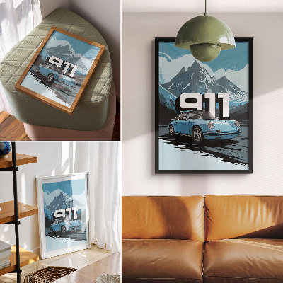 Poster Classic car mountain background large lettering