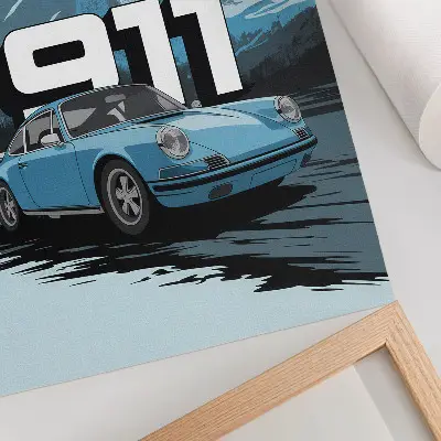 Poster classic car in the mountains with large lettering