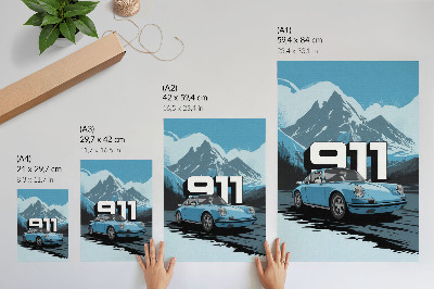 Poster Classic car mountain background large lettering