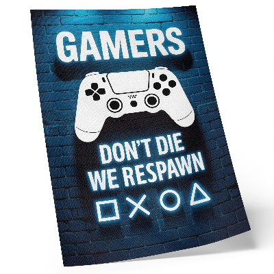 Art print Blue brick wall white controllers lettering