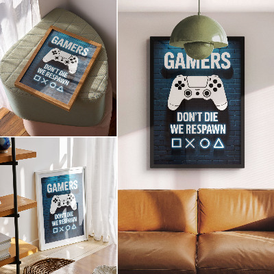 Art print Blue brick wall white controllers lettering