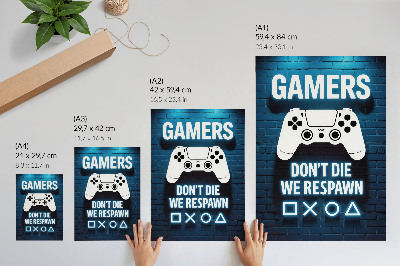 Art print Blue brick wall white controllers lettering