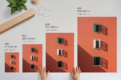 Decorative poster Orange wall, three windows, green blinds