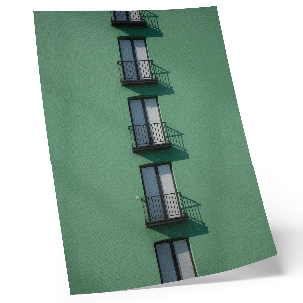 Poster Green facade windows balconies shadows modern