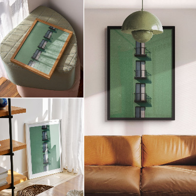 Poster Green facade windows balconies shadows modern
