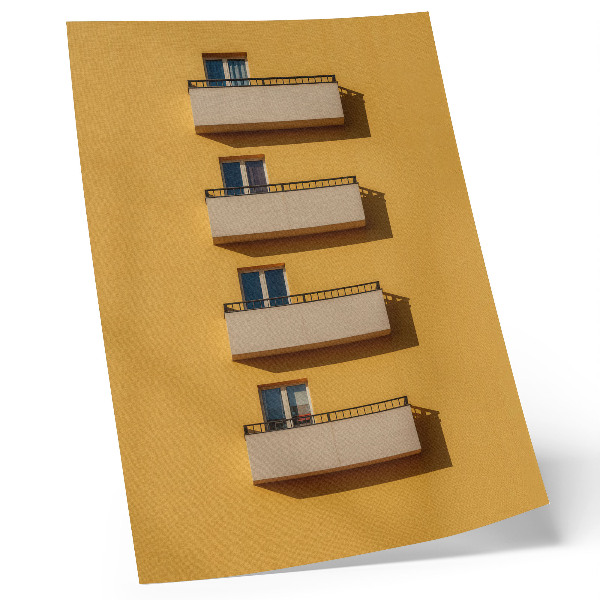 Art print Yellow facade, four balconies, minimalist composition