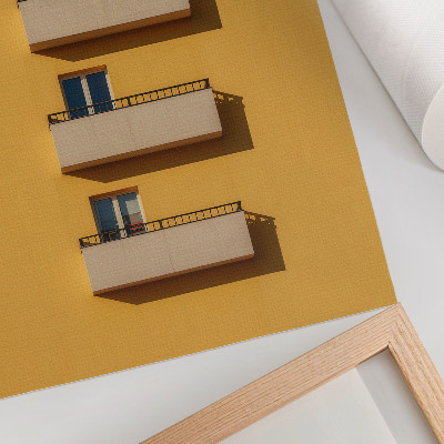 Art print Yellow facade, four balconies, minimalist composition