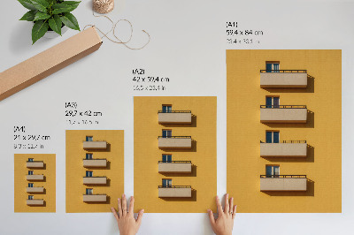 Art print Yellow facade, four balconies, minimalist composition
