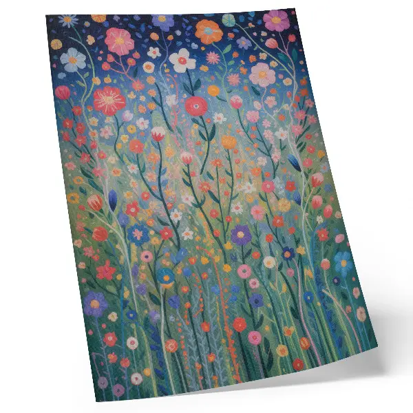 Decorative poster beautiful flowers against a starry sky