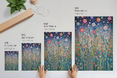 Decorative poster beautiful flowers against a starry sky