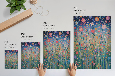 Decorative poster Beautiful flowers against the starry sky