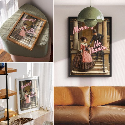 Poster Historical costumes pastel inscriptions modernity