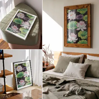 Premium wall art featuring the beauty of nature with flowers and green leaves