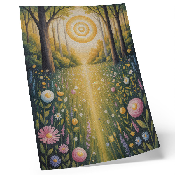 Decorative poster Forest path flowers sun freshness