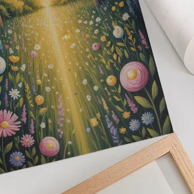 Decorative poster forest path with sunlit flowers