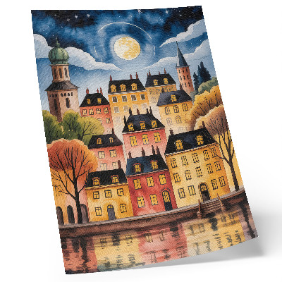 Poster An atmospheric city at night with the moon in the sky