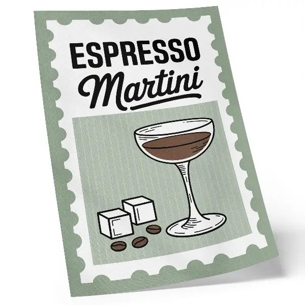 Art print with vintage style espresso martini graphics