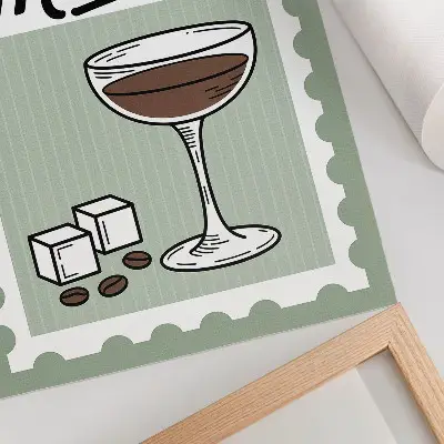 Art print with vintage style espresso martini graphics