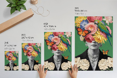 Poster Flowers, birds, butterflies, elegant figures, surrealism