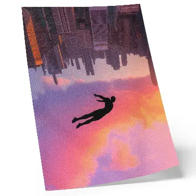 City silhouette poster modern design against a colorful sky
