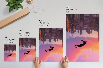 City silhouette poster modern design against a colorful sky