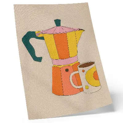 Art print geometric coffee pot and mug in vivid and optimistic colors