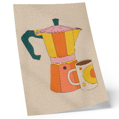 Art print Geometric coffee pot and mug, vivid and optimistic colors