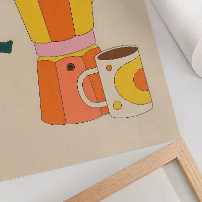 Art print geometric coffee pot and mug in vivid and optimistic colors