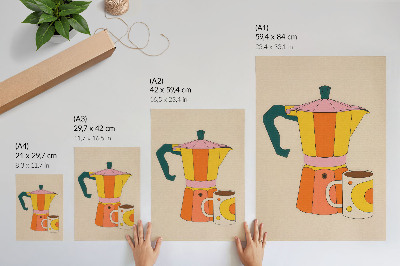 Art print Geometric coffee pot and mug, vivid and optimistic colors