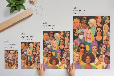 Premium wall art Colorful portraits of women with various fashion hairstyles.