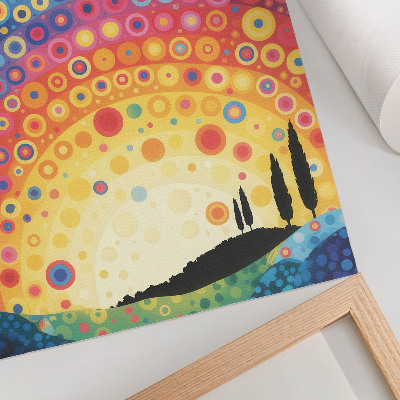 Art print Energetic rainbow circles against the backdrop of a sunset