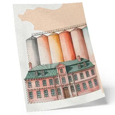 Decorative poster classic buildings and colorful silos
