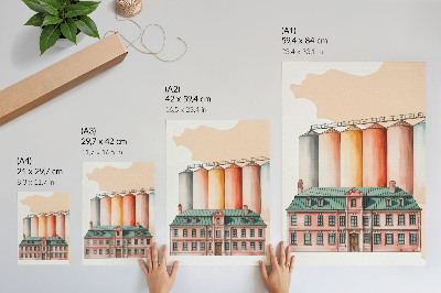 Decorative poster Classic building and colorful silos