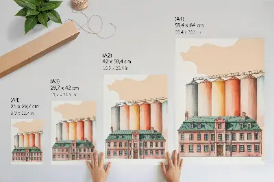 Decorative poster classic buildings and colorful silos